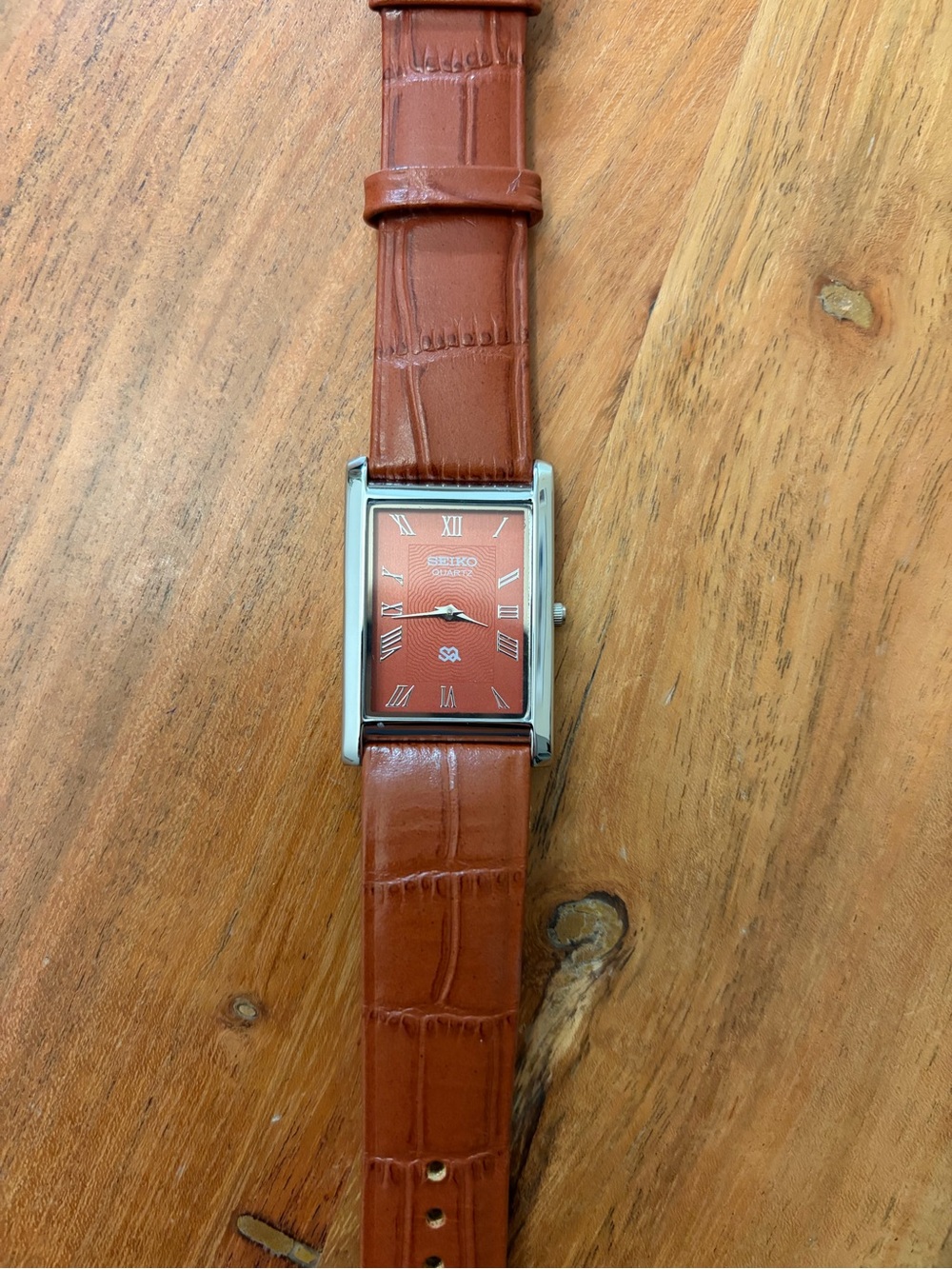 Vintage Seiko Tank watch Brown dial Silver Bezel with Brown Strap